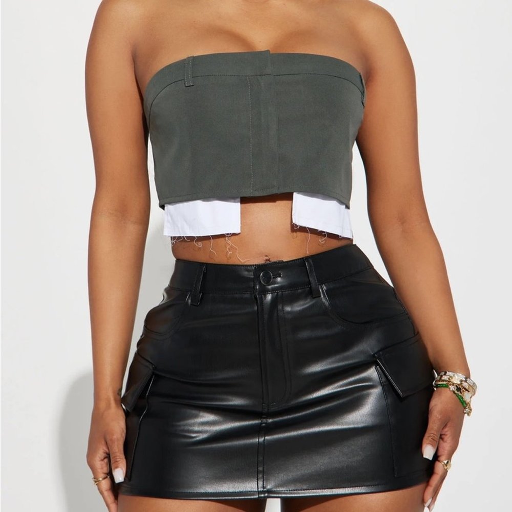 Fashion Nova Creative Expression Tube Top Charcoal White